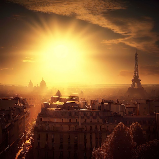 Sun sets on Paris a city of history