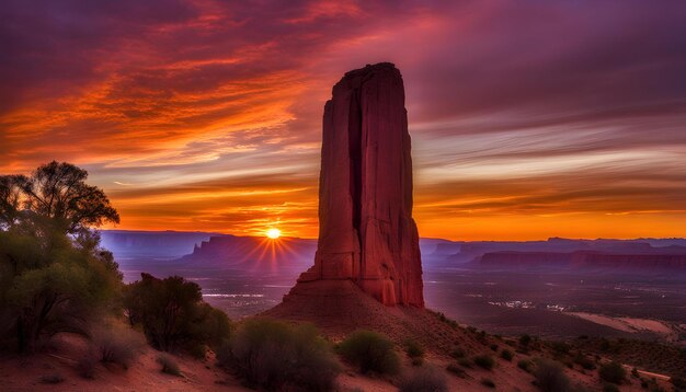 the sun sets over the red rocks