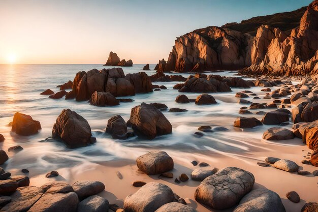 Foto il sole tramonta sulle rocce.