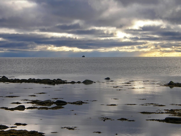 The sun sets over the White Sea Belomorsk Republic of Karelia