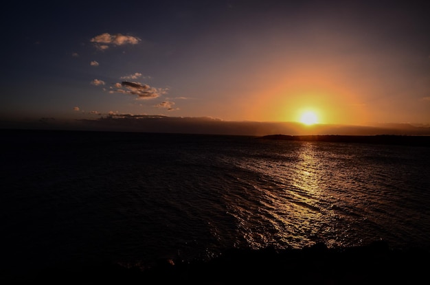 Sun Setting on the Atlantic Ocean in Tenerife Canary Island Spain