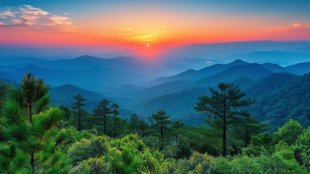 Sun Setting Over Clouds in Mountains