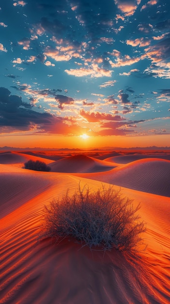 Photo sun setting over desert landscape