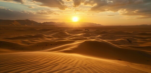 Photo sun setting over desert landscape