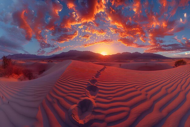 Photo sun setting over desert landscape