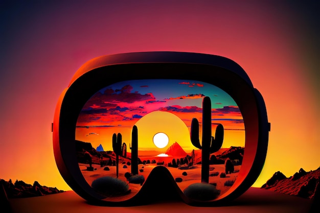 Sun setting over virtual reality landscape Generative Ai