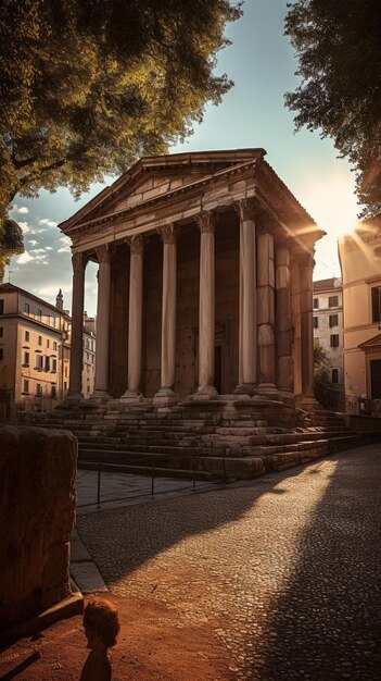 The sun shines on a building in rome