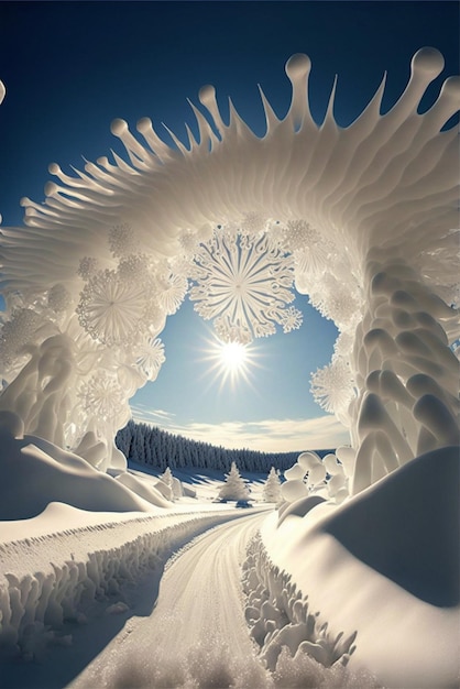 雪生成 ai の穴から太陽が輝いています。