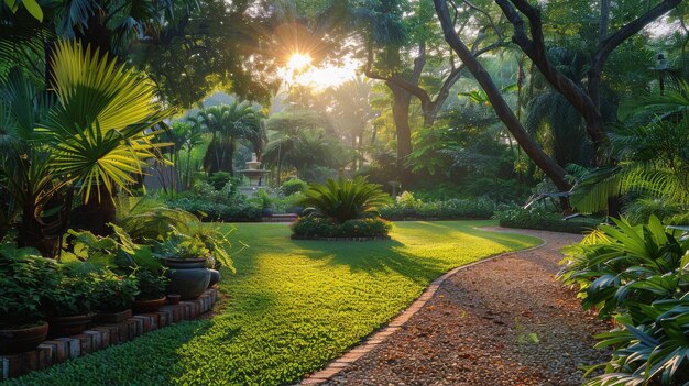 Sun Shines Through Trees in Garden