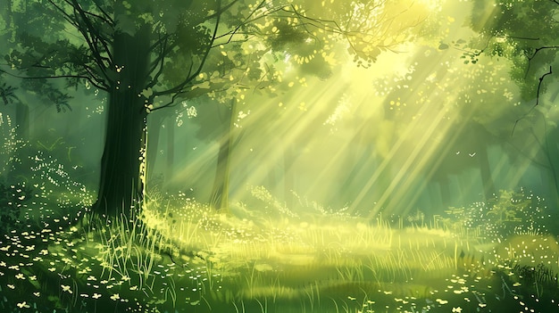 the sun shines through the trees