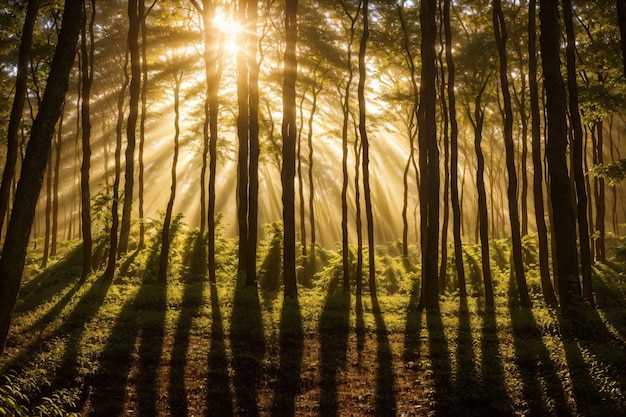 The sun shines through the trees