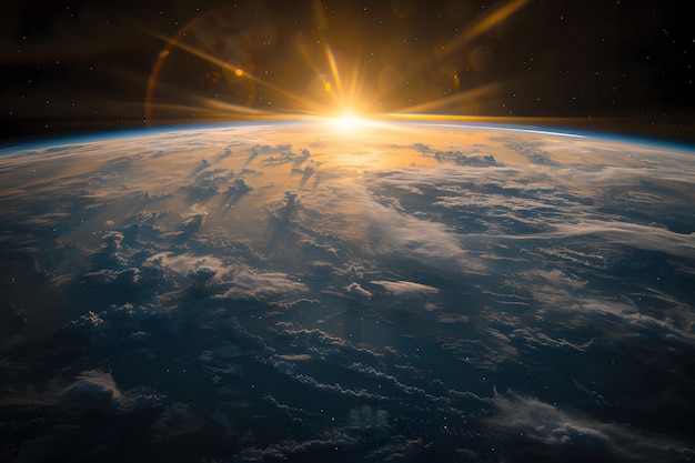 Sun Shining Over Earth From Space