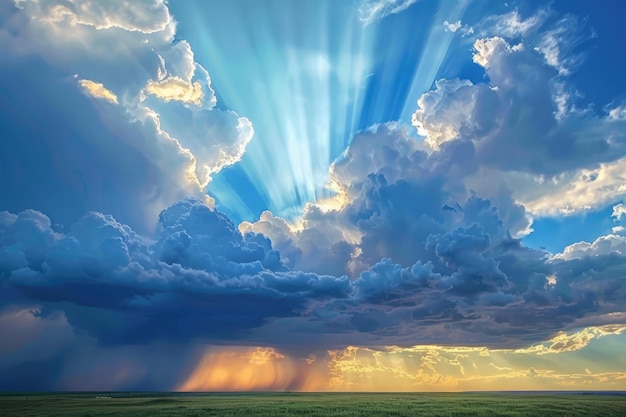 写真 畑 の 上 に 雲 を 透け て 輝く 太陽