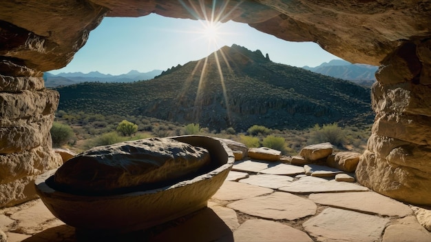 Sun Shining Through Stone Window