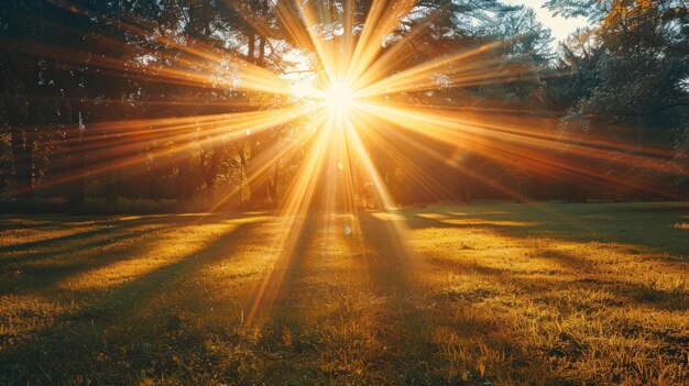 写真 畑 の 木々 の 中 に 輝く 太陽