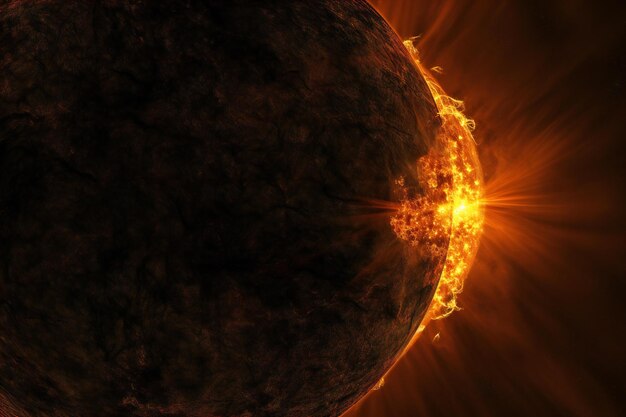 Photo sun in space with planet in the background