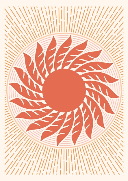 sun and sun rays in native american style vector illustration in retro style