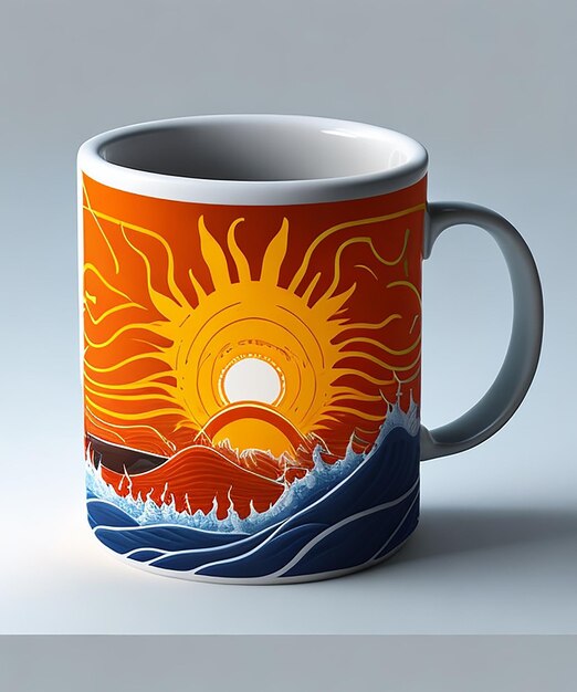 Sun tree and sea design for mug