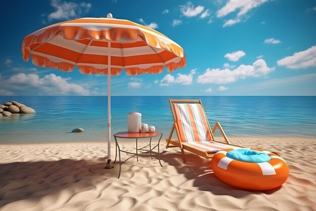 Sun Umbrella and Beach Chair Your Perfect Seaside Escape Generative AI