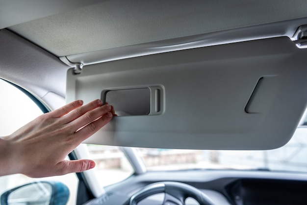 Sun visor with mirror in a car.