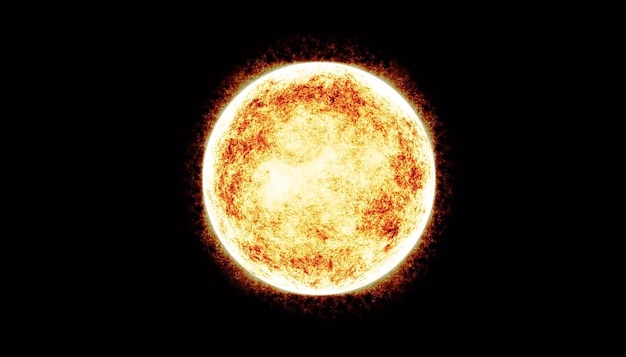 A sun with a black background and a yellow sun on the center.