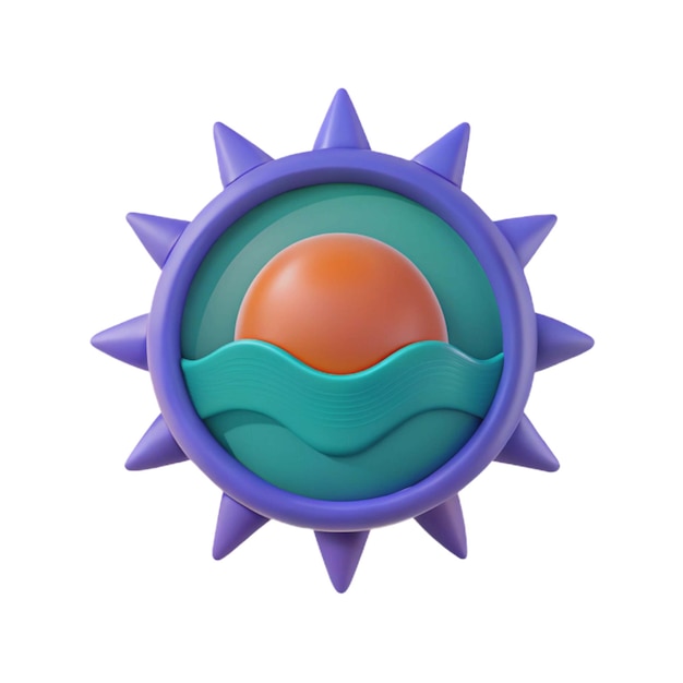 a sun with a blue face and a purple object on it