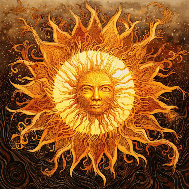 A sun with a face and the sun in the background
