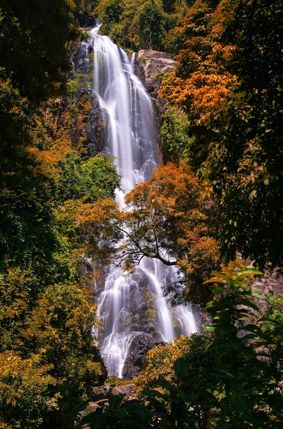 Sunantha waterval met herfstboom in de provincie Nakhon Si Thammarat