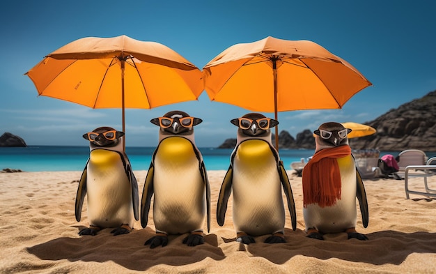 Foto pinguini a prendere il sole sulla spiaggia