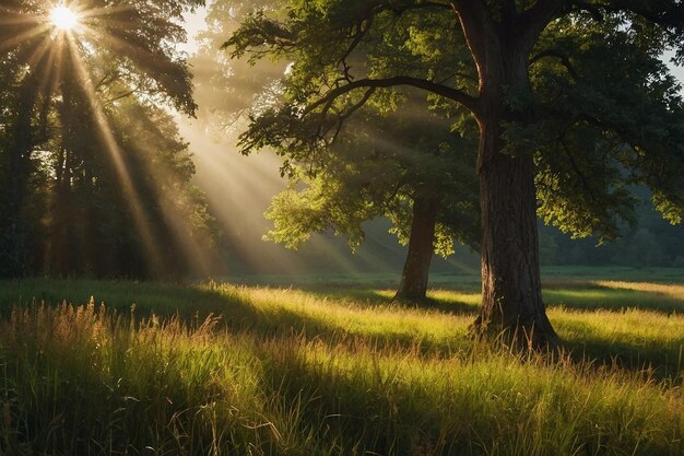 Photo sunbeams over peaceful countryside