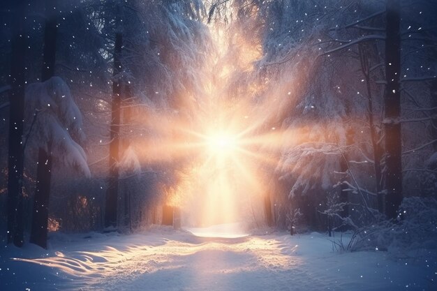 사진 sunbeams shining down on a snowy landscape