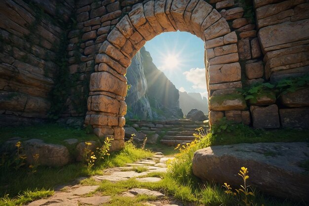 Sunbeams Through Ancient Stone Archway