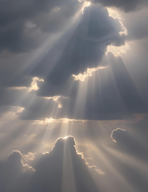 雲から差し込む太陽光線の光と影の効果の背景