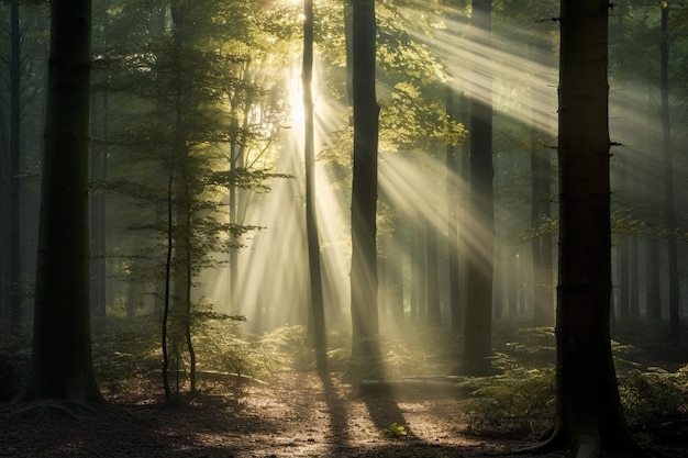 Sunbeams Through Forest TreesxA