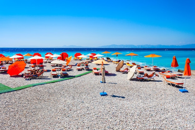 Sunbeds at Rhodes beach Greece