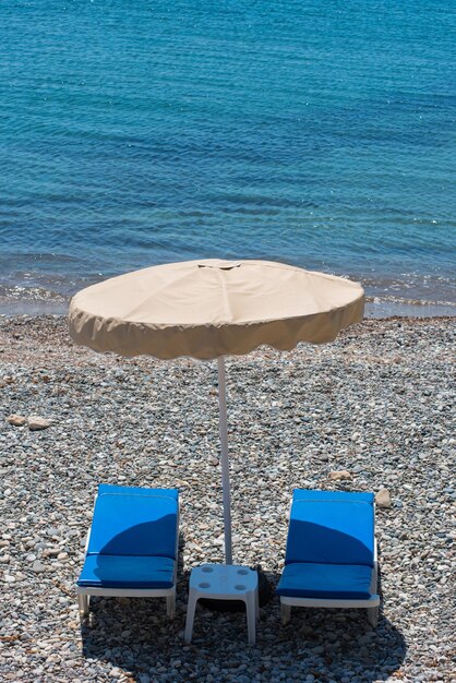 Sunbeds and umbrellas on the beach