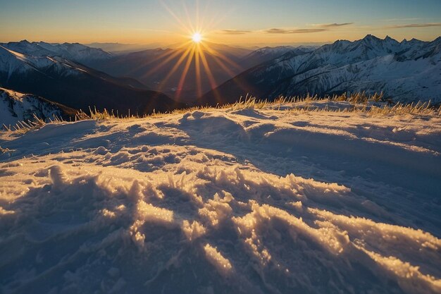 Sunburst Over SnowCovered Mountains