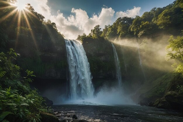 Sunburst Through Spectacular Waterfall Mist