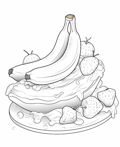 Foto sundae delight banana split pagina da colorare in stile cartone animato linee spesse