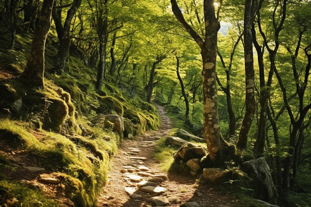 Sundappled forests with streams trickling through