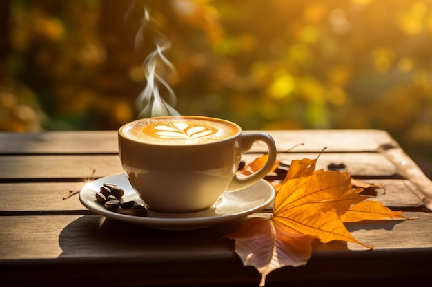 静かな日曜日の朝のコーヒーで秋を抱きしめる静けさ