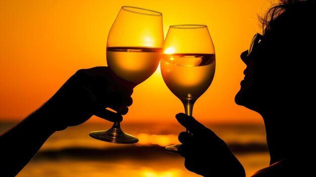 Photo sundown affection beach date bliss with wine glasses