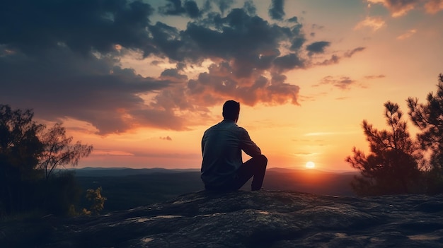 Sundown Contemplation Man on Ledge