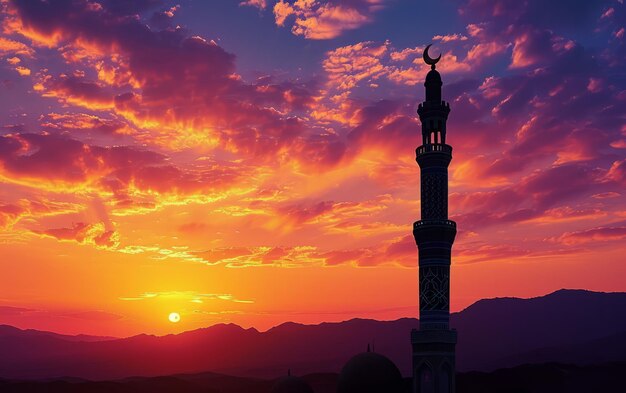 夕暮れのモスクのシルエット