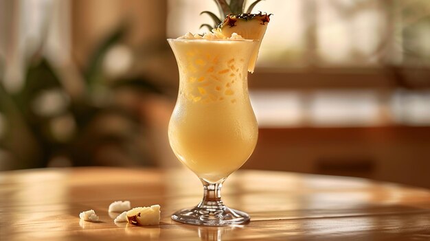 Foto sundrenched pina colada met kokosnoten en frangipani