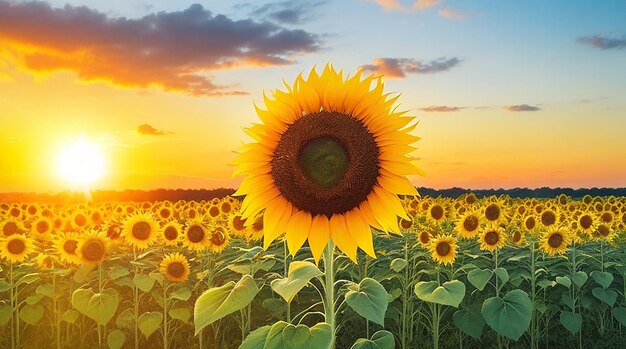 Sunflower background with sunrise and sunset sky