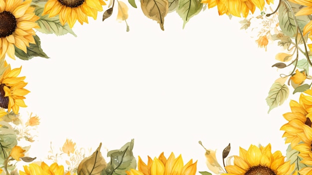 A Sunflower Banner Encircled by Watercolor Florals Ideal for Rustic Wedding Invitations