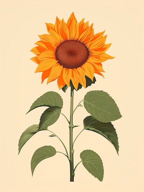 Sunflower on a beige background Vintage style