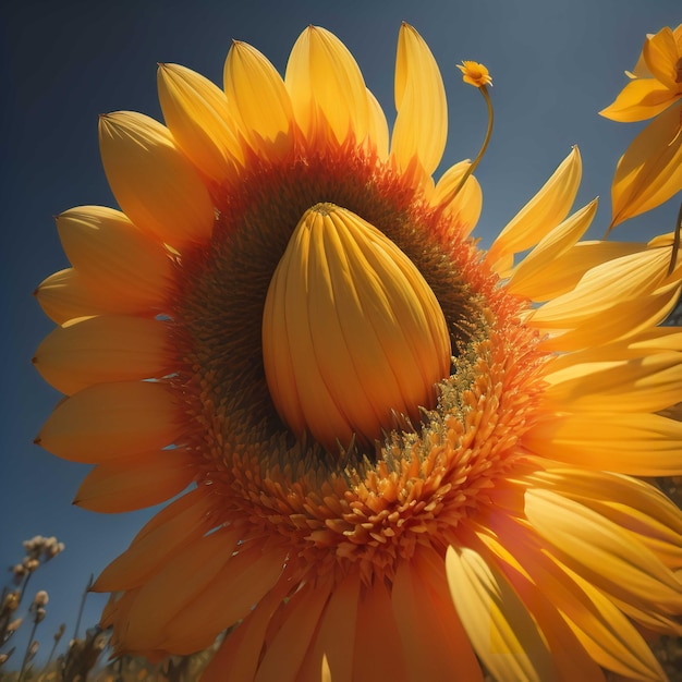 Sunflower on blue sky background Sunflower blooming in the field generative ai