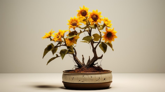 Sunflower Bonsai Tree Ancient Chinese Art Inspired Miniature Sculpture